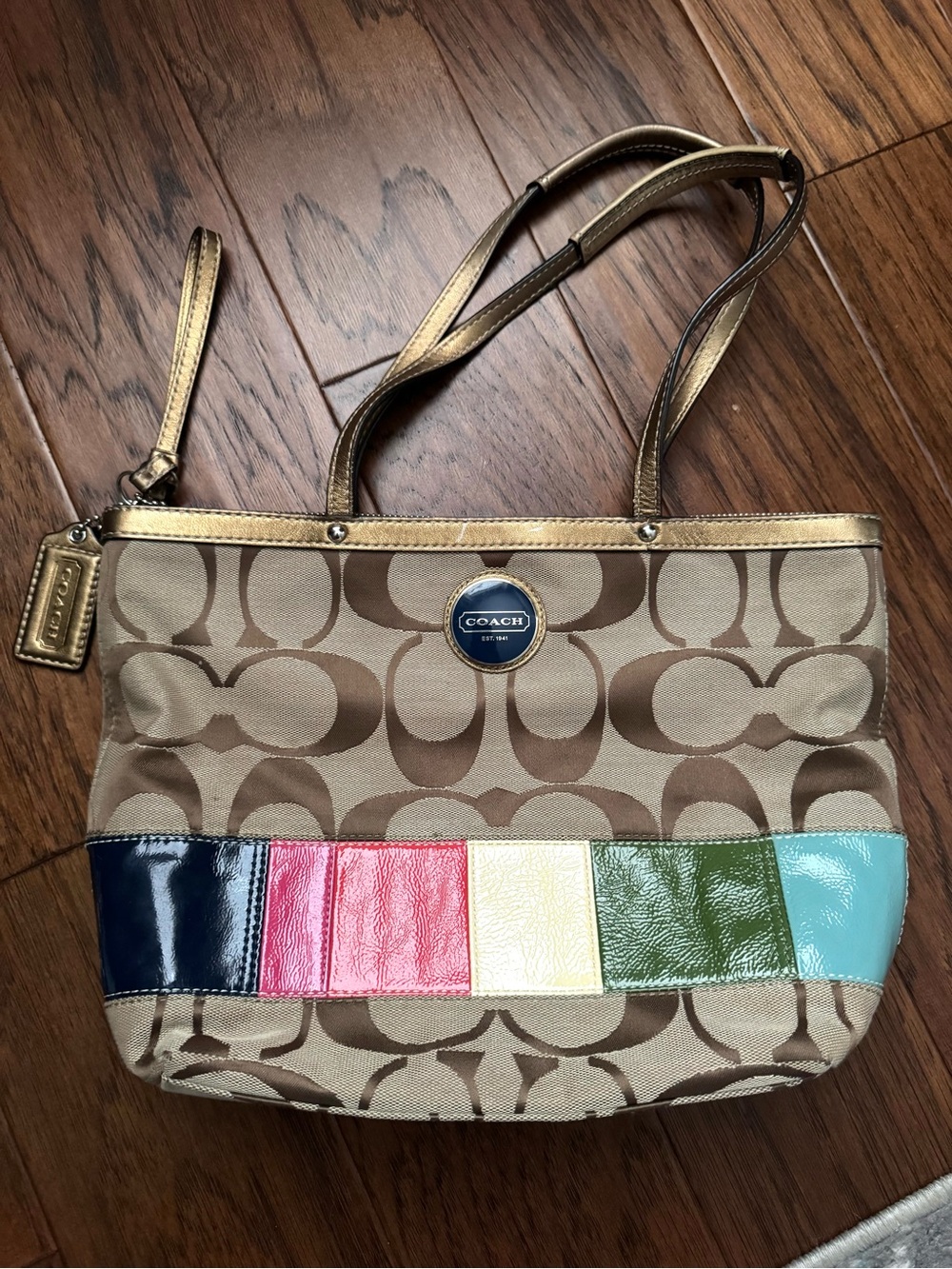 Coach Colorblock Jacquard Large Tote Authentic Color Squares Stripe Classic